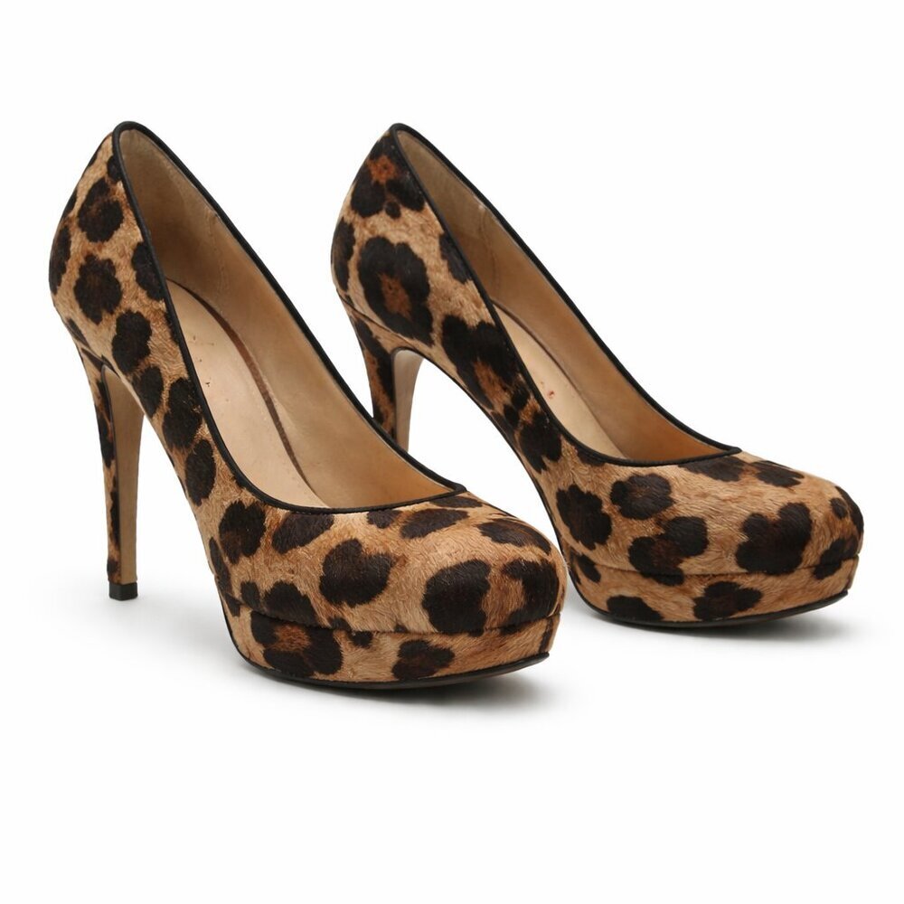 J.Crew Leopard Calf Hair Platform Heels Pumps Size 5.5 Animal Print Stiletto
